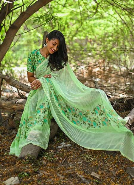 Pista Green Colour ASHIMA RIHANA FLOWER Weightless Sequence Fancy Ethnic Wear Saree Collection 3703